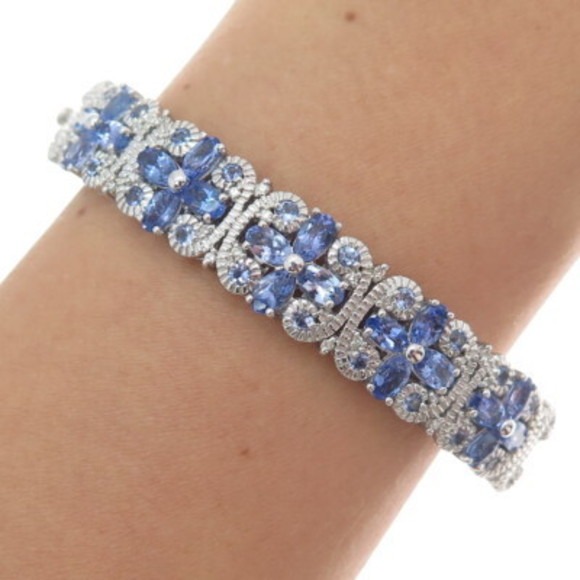 J. STELLA 925 Sterling Silver Real Diamond & Tanzanite...